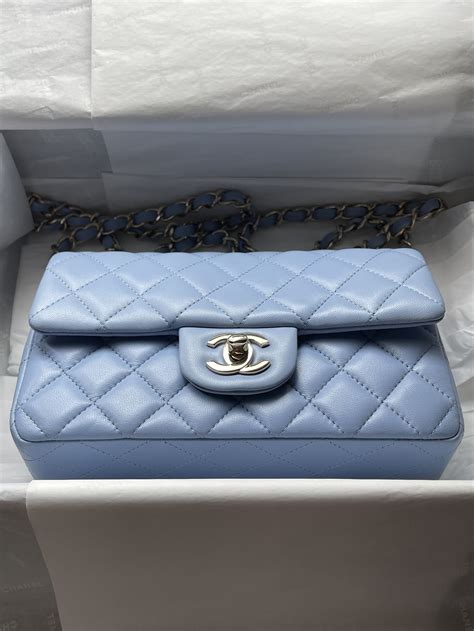 chanel sky blue rectangular mini|More.